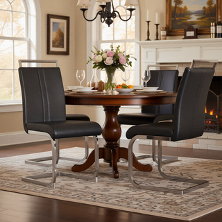 Sunvega Modern Faux Leather High Back Dining Chairs with C-Shaped Metal Legs Set of 4