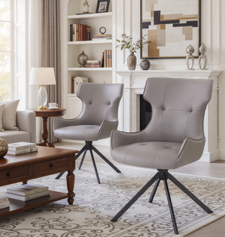 Sunvega Brown Chenille Swivel Side Chair with Padded Seat and Back Cushion