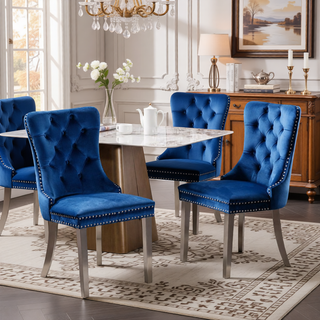 Sunvega Modern High-end Tufted Velvet Upholstered Dining Chair with Chrome Legs and Nailhead Trim