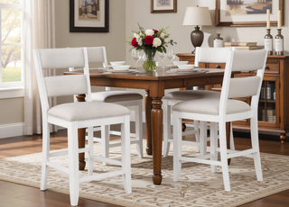 Sunvega Transitional White Finish Upholstered Counter-Height Dining Bench with Linen Look Fabric