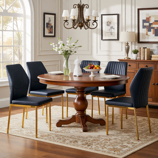 Sunvega High Resilience PU Dining Chair Set of 4 with Silver Metal Legs and Vertical Stripe Back
