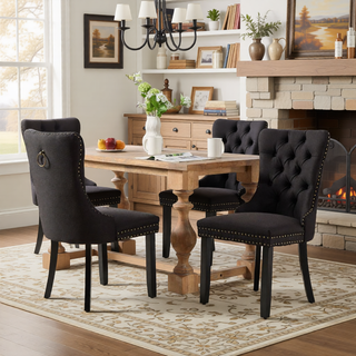 Sunvega Modern High-end Tufted Linen Upholstered Dining Chair with Wood Legs Nailhead Trim