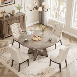 Sunvega 47 Inch Round Wood Dining Table with Walnut Finish for 4-6 Seating