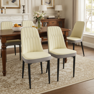 Sunvega Modern PU Leather Dining Chairs with Thick Soft Cushions and Black Metal Legs