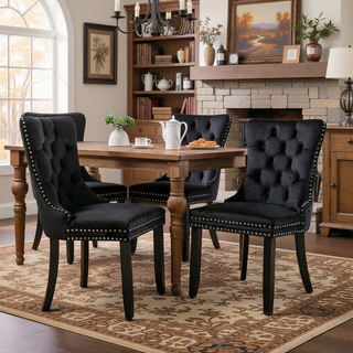 Sunvega High Back Velvet Dining Chairs with Tufted Upholstery and Nailhead Trim