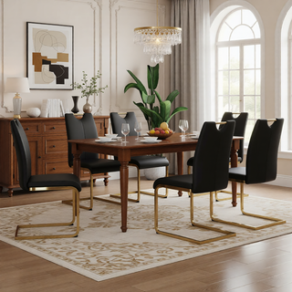 Sunvega Modern Faux Leather Upholstered Dining Chairs with Gold Metal Legs Set of 4