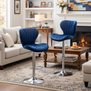 Sunvega Gray Upholstered Adjustable Swivel Barstools with Bucket Seat in Set of 2