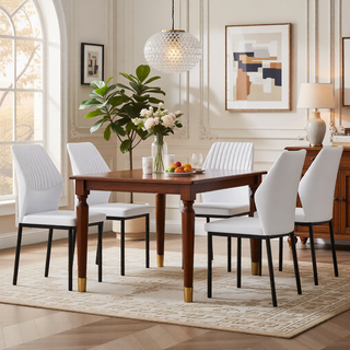 Sunvega High Resilience PU Dining Chair Set of 4 with Silver Metal Legs and Vertical Stripe Back
