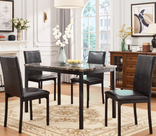 Sunvega Brown Faux Marble Table Top with Black Metal Frame Dining Table