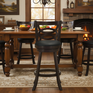 Sunvega Swivel Counter Height Stool Set of 2 in Cappuccino and Black Leatherette Upholstery