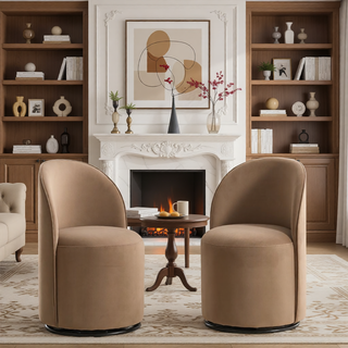 Sunvega Mid Century Modern Round Velvet Upholstered Swivel Dining Barrel Chair