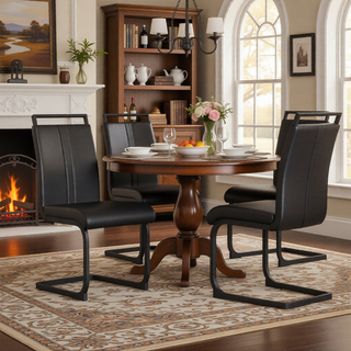 Sunvega Modern Faux Leather High Back Dining Chairs with C-Shaped Metal Legs Set of 4