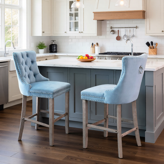 Sunvega Modern Velvet Upholstered Barstools with Button Tufted and Wooden Legs