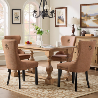 Sunvega Modern High-end Tufted Linen Upholstered Dining Chair with Wood Legs Nailhead Trim