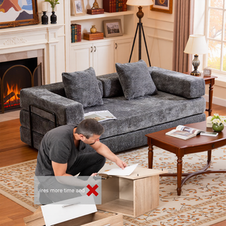 Sunvega Convertible Foldable Sofa Bed with Pillow Back Support Armrest for Living Room