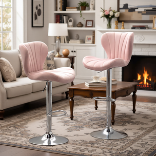 Sunvega Gray Upholstered Adjustable Swivel Barstools with Bucket Seat in Set of 2
