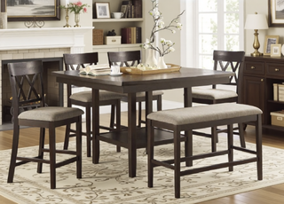 Sunvega Dark Brown Finish Counter Height Bench with Fabric Upholstery