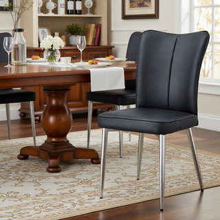 Sunvega Modern Black PU Chairs with Ergonomic Backrest and Metal Legs for Living Room