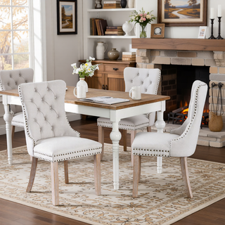 Sunvega Modern High-end Tufted Linen Upholstered Dining Chair with Wood Legs Nailhead Trim