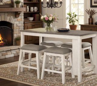 Sunvega Antique White and Rosy Brown Wooden Counter Height Table with Built-in Shelves
