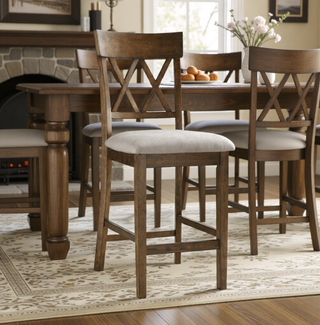 Sunvega Dark Brown Finish Counter Height Bench with Fabric Upholstery