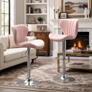 Sunvega Gray Upholstered Adjustable Swivel Barstools with Bucket Seat in Set of 2
