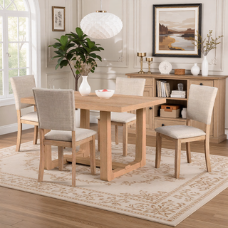 Sunvega Transitional Natural Tone Rubberwood Dining Table with Trestle Base