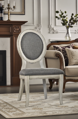 Sunvega Transitional Rustic Oak and Beige Side Chairs Set with Padded Fabric Seats