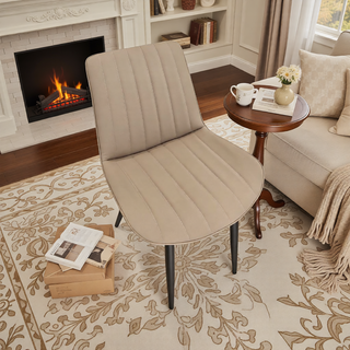 Sunvega Brown PU Leather Dining Chairs with Metal Legs and Wave Pattern Upholstery