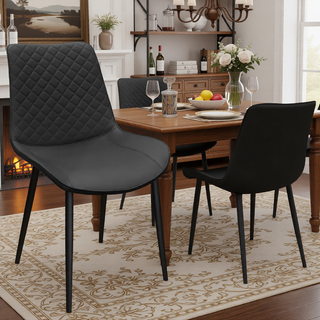 Sunvega Modern White PU Leather Dining Chair Set of 4 with Metal Legs