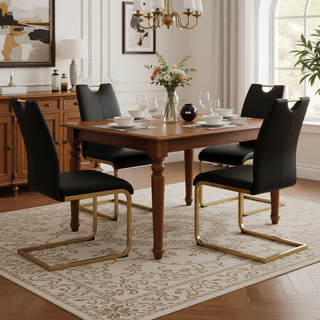 Sunvega Modern Faux Leather Upholstered Dining Chairs with Gold Metal Legs Set of 4