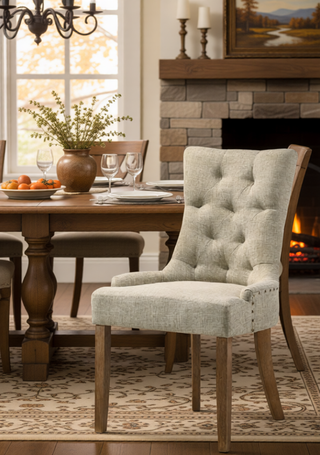 Sunvega Two-Tone Beige Fabric Side Chair with Reclaimed Gray Finish and Nailhead Trim