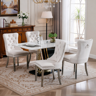 Sunvega Modern High-end Tufted Velvet Upholstered Dining Chair with Chrome Legs and Nailhead Trim
