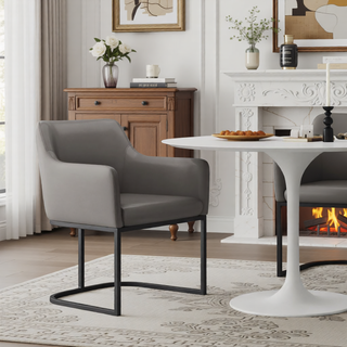 Sunvega Modern Upholstered Leatherette Armchair with Black Metal Base for Dining Room