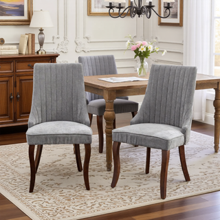 Sunvega Blue Rayon Cloth Flocking Linen Dining Chairs with High Backrest and Solid Wood Legs, Set of 2