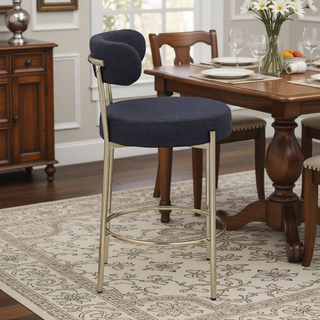 Sunvega Modern Upholstered Counter Height Stools Set of 2 with Black Metal Legs and Footrest