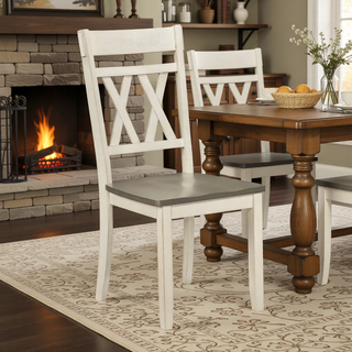 Sunvega Modern Farmhouse Round Dining Table with Greywash and Antique White Finish