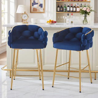 Sunvega Beige Velvet Counter Stools Set of 2 with Soft Cushion and Footrest