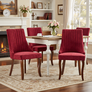 Sunvega Blue Rayon Cloth Flocking Linen Dining Chairs with High Backrest and Solid Wood Legs, Set of 2