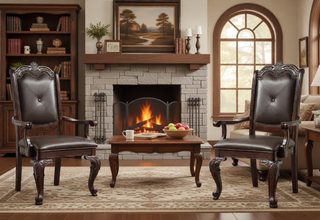 Sunvega Traditional Style Arm Chairs with Luxurious Beige Upholstery and Rich Coffee Brown Finish