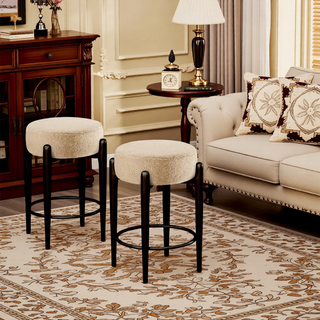 Sunvega Mid-Century Modern Kitchen Stools Set of 4 with White Boucle Upholstery and Metal Base