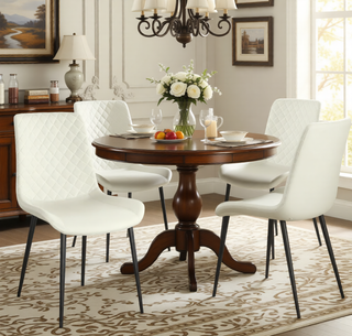 Sunvega Modern White PU Leather Dining Chair Set of 4 with Metal Legs