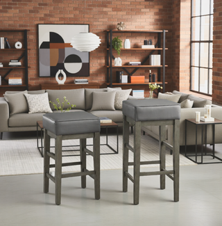 Sunvega Antique Gray Finish Solid Wood Frame Counter Height Stools Set of 2