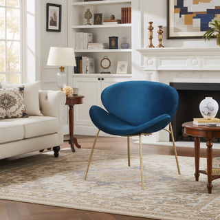 Sunvega Velvet Upholstered Padded Bucket Seat Dining Chair with Metal Legs