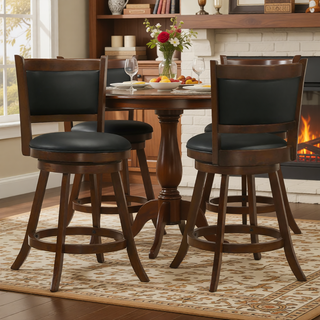 Sunvega Chestnut and Black Swivel Stool Set of 2 with Plush Seat and Footrest