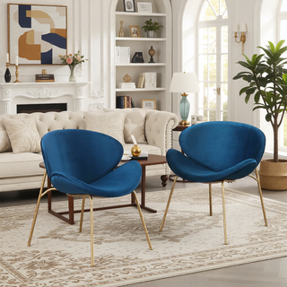 Sunvega Velvet Upholstered Padded Bucket Seat Dining Chair with Metal Legs