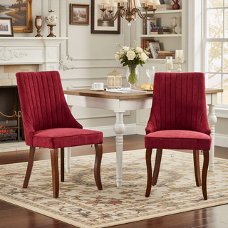 Sunvega Blue Rayon Cloth Flocking Linen Dining Chairs with High Backrest and Solid Wood Legs, Set of 2