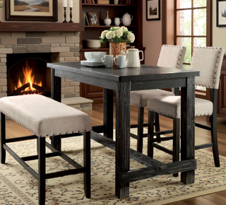 Sunvega Antique Black Bold Distressed Solid Wood Counter Height Bar Table