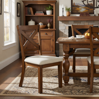 Sunvega Transitional Brown Finish Wood Frame Dining Bench with Beige Upholstered Seat