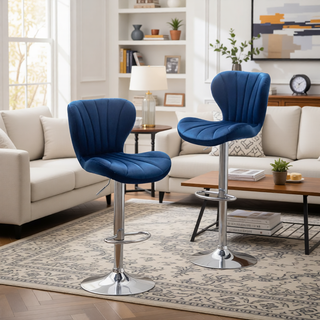 Sunvega Gray Upholstered Adjustable Swivel Barstools with Bucket Seat in Set of 2